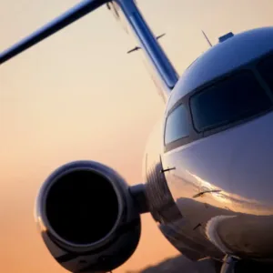 Close-up view of a private jet, illustrating luxury air travel.